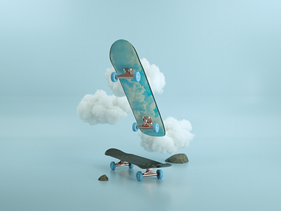 Blue Boy 3d 3d art 3d artist art blue branding clean cloud design illustration skate skateboard