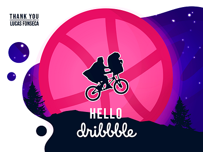 E.T. phone Dribbble! blue debut design first flat hello illustration vector web