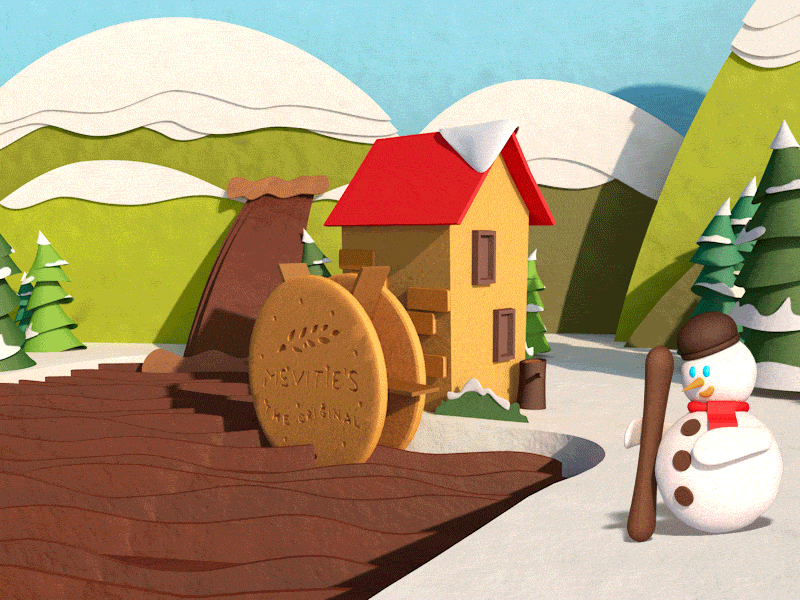 "Season's Greetings" - Chocolate Mill 3d animation c4d chocolate mill cinema 4d gif loop paper animation yıldız holding