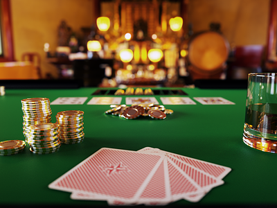 Poker Table 3d chip cinema 4d game glass octane render play cards poker whisky