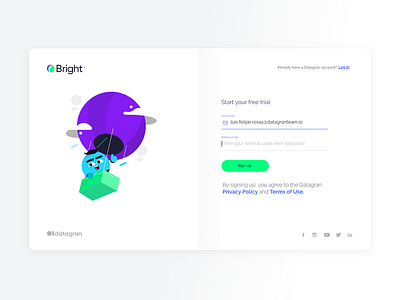 Sign up and login ad optimizer adobe xd ai artificial intelligence big data bigdata data datagran login login design registration page sign in sign up page sign up screen signup