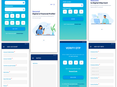 Digital Profile Sharing App bank account digital business card digital chip card gst illustration ui ux