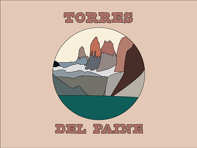 Los Torres backpacking badge camping get away hand drawn illustration mountains postcard torres del paine vacation