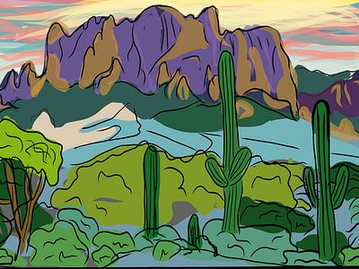 Arizona cacti cactus handrawn illustration landscape