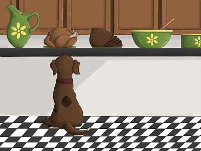 "Oh No, Buddy!" Children's Book Illustrations childrens illustration dinner dog dog illustration feast food illustration kidlit procreate