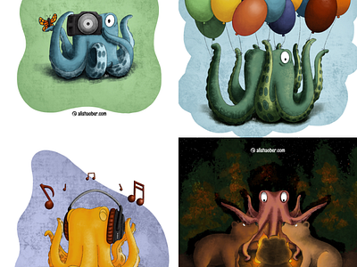 Octopus set 3 balloons bears childrens illustration illustration kidlit octopus photography procreate