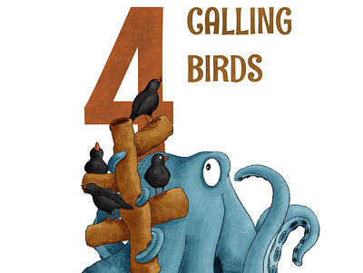 4 Calling Birds childrens illustration illustration kidlit octopus procreate