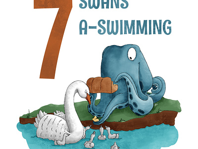 7 Swans A Swimming childrens illustration illustration kidlit octopus procreate