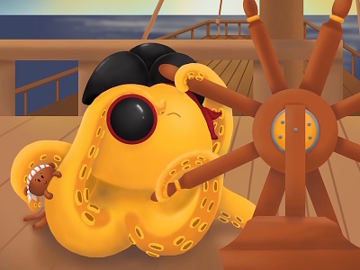 Ahoy! childrens illustration illustration monkey octopus pirate procreate