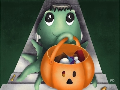 Franken Friday childrens illustration frankenstein halloween illustration octopus procreate trick or treat