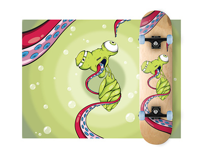 Artwork and Skateboard Mockup creature deck design digital illustration illustration skate skateboarding surrealism vector vector art vector illustration