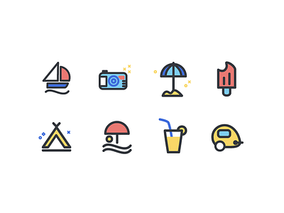 Summer icons boat camping caravan ice cream icons juice photo summer sun tourism