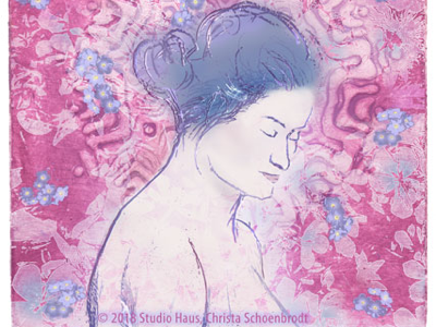 Woman and flowers feminine woman floral digital art mixed media