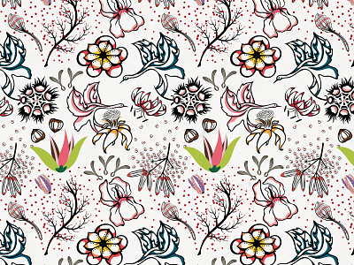 Into The Wild adventure animal birds couple digital illustration flowers graphic art icon illustration love lovers nature paper cut pattern pattern collection seamless pattern design surface pattern design tattoo art tattoo design textile design