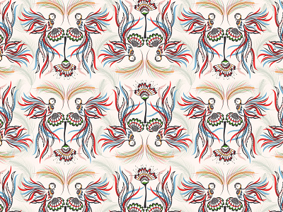 Flying Phoenix Seamless Pattern Design