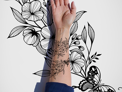 Wildflowers Butterfly Wraparound Tattoo Design