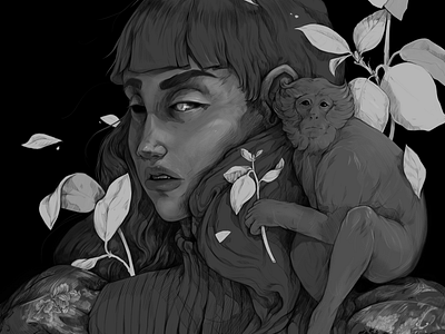 face vol_01 art black white face girl illustration monkey nature new wacom