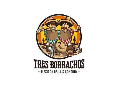 Tres Borrachos (logo) bar cantina character charater logo drunk grill logo design mascot mascot logo mexican mexican food tavern