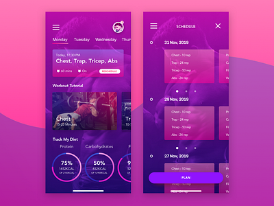 Fitness App Concept app branding design designer exercise fitness flat geometic gradient identity minimal photography pink purple sexy type typography ui ux workout