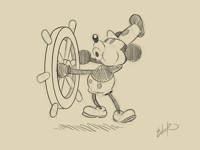 Steamboat Willie Sketch. 1928 art cartoon disney fan iwerks mickey mouse ratón sketch steamboat toon ub walt willie