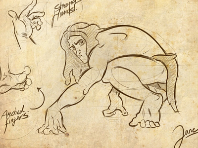 Tarzan- Jane´s Sketch. art cartoon dibujo disney drawing glen gorilla jane jungle keane monkey mono pose primate selva sketch tarzan toons walt