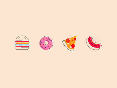 cheat day icons burger cheat day donut graphic design hotdog icon illustration junk food memphis graphic pizza vector