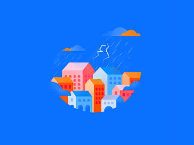 thunderstorms art blue cloud design doodle graphic design hong kong house illustration landscape negative space orange primary colors rain red thunderstorm vector vector illustration weather