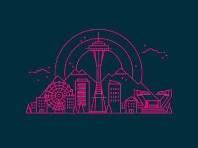 home for the holidays color ferris wheel graphic design graphic illustration icon illustration landscape line linear graphics logo seattle space needle stadium vector vector illustration