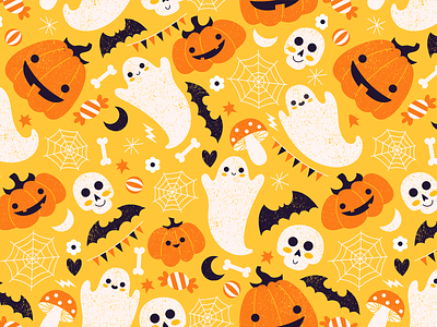 Cute Halloween cute ghost halloween illustration pattern pumpkin skeleton spooky vector xara
