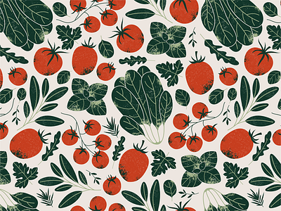 Tomatoes and greens basil food illustration pattern seamless spinach tomatoes vector vegetables xara