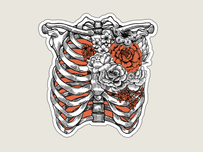 Floral Rib Cage chest floral flower halloween rib cage rose skeleton tattoo valentines vector xara