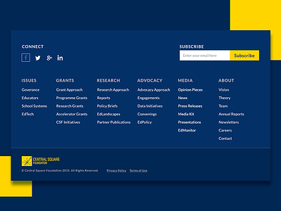 Footer for Central Square Foundation blue footer interface landing page minimal project ui user interface ux web website