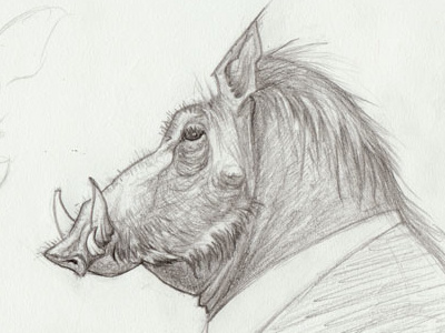 Boar Aristocrat sketch animals as humans boar character illustration pencil portrait sketch warthog