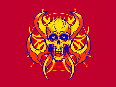 Demonic Skull creepy drawing horror icon logo sketch skull
