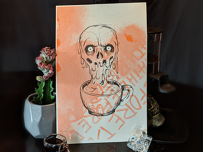 Drip Coffee Skull Risoprint art black coffee creepy drip horror illustration melt photo risoprint sketch skull