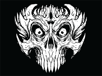 Spiky Skull black creepy drawing eyes horror illustration metal patch screen print skull spikes vector white