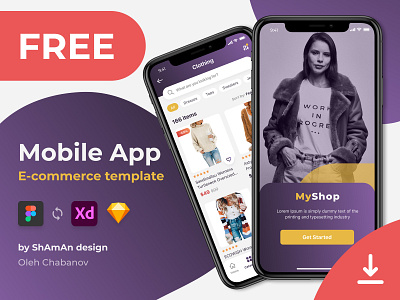 Free Mobile App\E-commerce template\Figma\UI\Store\Shop design dowload e commerce free mobile app mobile design shop store template ui ux