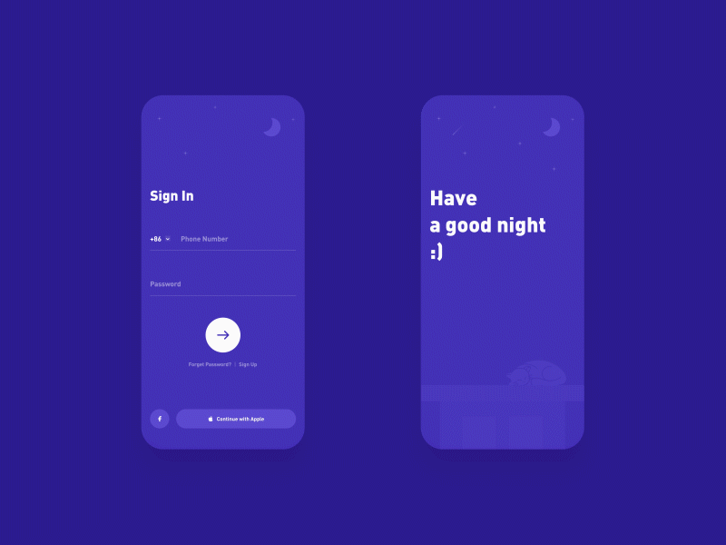 Login_Have a good night animation app blue login login design login page motion motion design night purple ui ui design