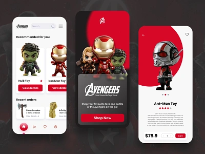 Marvel. Avengers Toy E-Commerce App 3d avengers avengers toy clean ui e commers hulk ironman mobile app mravel shopping app simple splash screen store thor toys toystore ui ui design user experience ux