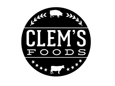 Clem's Foods logo option 2 bold cow food grain logo pig seal stars