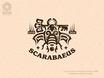 Scarab with key logo animal beautiful beetle brand branding design key logo logotype luck mysticism scarab