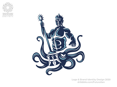 Poseidon Kills Hydra Logo beautiful brand branding buy logo design identity logo logotype sea