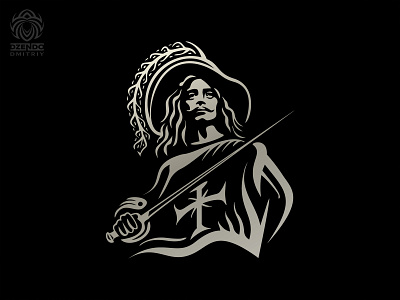 Musketeer logo branding cloak gentleman hat logo man military personnel musketeer sword warrior