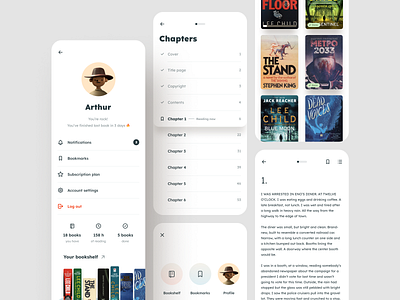 📖 e-book reader – profile, chapters app book chapter clean e book ebook minimal mobile profile