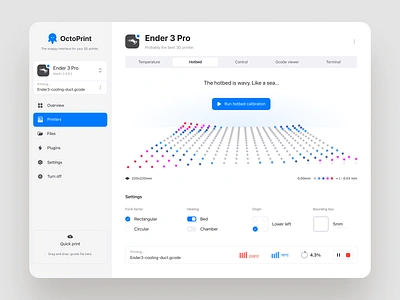 3D printer manager – printer details 3d print 3d printer admin admin panel app chart dashboard designui interface ios ipad octopi octoprint side bar web