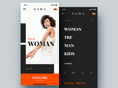 Fashion shop app fashion menu mobile shop zara