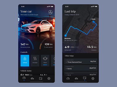 Mercedes Me app car app concept dasboard design map ui mobile trip ui ux