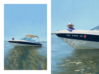 Pelican Lake boat digital lake painting procreate water