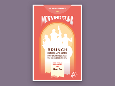 Morning Funk brewery brunch event food instruments jazz music poster sunrise