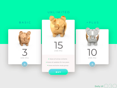 Daily UI #030 030 dailyui money pig pricing